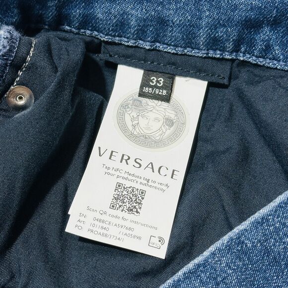 Versace Men’s Size 33 Greca Jeans Blue Stone Wash Straight Leg NWT $850 - Picture 8 of 12